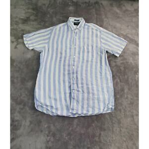 ColorPlus Shirt Men's Sz L Tailored Fit Blue White Short Sleeve Button Up C2-24